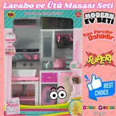 Lavabo ve Ütü Masası Banyo Seti - Modern Banyo Seti - Minyatür Ev Oyuncak Seti - Banyo Oyuncak Seti - Lavabo, Ütü Masası - 1