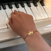 İsme Özel Taç Motifli Renkli Taş Desenli Zincirli 14 Ayar Altın Plakalı Hediye Bileklik-489 thumbnail 2