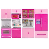 Anlily Dörtlü Mutfak Seti - Barbie Modern Mutfak Seti - Işıklı Sesli Mutfak Oyuncak - Fırın, Buzdolabı, Bulaşık, Lavabo thumbnail 3