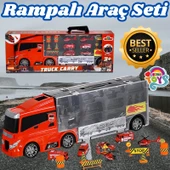 Rampalı İtfaiye Tır Seti - İtfaiye Taşıyıcı Tır - Kaydıraklı Kamyon - Araç Yol Seti - Tır Yol Seti - Oyuncak Araç Seti thumbnail 1