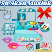Mavi Su Akıtan Mutfak Lavabosu Seti - Çeşmeli Sesli Lavabo - Mutfak Seti - Su Akan Musluk - Akan Musluk Oyuncak - 1