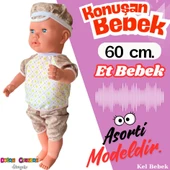 Oynar Gözlü Türkçe Konuşan Berke Kel Et Bebek 60 Cm. - Konuşabilen Bebek - Kel Büyük Bebek - 2