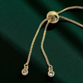 Burca Özel Taç Motifli Renkli Taş Desenli Zincirli 14 Ayar Altın Plakalı Hediye Bileklik-489 thumbnail 6