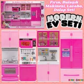 Anlily Dörtlü Mutfak Seti - Barbie Modern Mutfak Seti - Işıklı Sesli Mutfak Oyuncak - Fırın, Buzdolabı, Bulaşık, Lavabo thumbnail 1