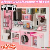 Ütü, Ayna, Tuvalet ve Çamaşır Makinesi Banyo Seti - Modern Banyo Seti - Banyo Oyuncak Seti - Ütü, Klozet, Tuvalet, Aynal - 1