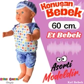 Oynar Gözlü Türkçe Konuşan Berke Kel Et Bebek 60 Cm. - Konuşabilen Bebek - Kel Büyük Bebek - 1