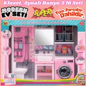 Ayna, Tuvalet ve Çamaşır Makinesi Banyo Seti - Modern Banyo Seti - Banyo Oyuncak Seti - Klozet, Tuvalet, Aynalı Lavabo, - 1