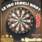 12 inc. İğneli Dart Tahtası Seti (29 cm.) - Oyuncak Dart Seti - İğneli Dart Oyuncak - Dart Oyunu Seti - 1