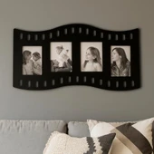 Duvar Fotoğraf Çerçevesi Film Rulo Desenli Fotoğraf Çerçeve Ahşap 4 Fotoğraf Kapasiteli Pano Siyah - 1