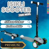 Lupa Katlanabilir Işıklı 3 Tekerlekli Gri Scooter - Işıklı Scooter - Slikon Teker Scooter - Çocuk Scooter - İttir Git - 1