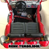 Kumandalı Çift Kişilik Mega Akülü Araba Kırmızı - 12 Volt İki Kişilik Akülü Araba Akülü JEEP - Mega Off Road Turbo Jeep thumbnail 4