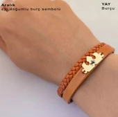 Burca Özel Taç Figürlü Hakiki Kahverengi Derili 14 Ayar Altın Plakalı Hediye Bileklik-491 thumbnail 4