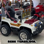Işıklı Mega Akülü Araba Siyah - 12 Volt Tek Kişilik Akülü Araba Akülü JEEP - Mega Off Road Turbo Jeep thumbnail 3