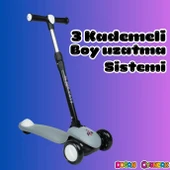 Lupa Katlanabilir Işıklı 3 Tekerlekli Gri Scooter - Işıklı Scooter - Slikon Teker Scooter - Çocuk Scooter - İttir Git - 4