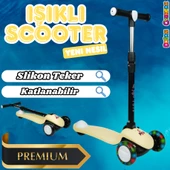 Lupa Katlanabilir Işıklı 3 Tekerlekli Sarı Scooter - Işıklı Scooter - Slikon Teker Scooter - Çocuk Scooter - İttir Git - 1