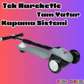 Lupa Katlanabilir Işıklı 3 Tekerlekli Gri Scooter - Işıklı Scooter - Slikon Teker Scooter - Çocuk Scooter - İttir Git - 3