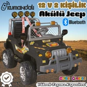 Kumandalı Çift Kişilik Mega Akülü Araba Siyah - 12 Volt İki Kişilik Akülü Araba Akülü JEEP - Mega Off Road Turbo Jeep thumbnail 1