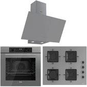 Ferre FlowArt QBL63CPR - SS208 - D079 7 Prog. Dijital Turbo Ankastre Set - Gri - 1