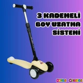 Lupa Katlanabilir Işıklı 3 Tekerlekli Sarı Scooter - Işıklı Scooter - Slikon Teker Scooter - Çocuk Scooter - İttir Git - 3