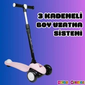 Lupa Katlanabilir Işıklı 3 Tekerlekli Pembe Scooter - Işıklı Scooter - Slikon Teker Scooter - Çocuk Scooter - İttir Git - 3