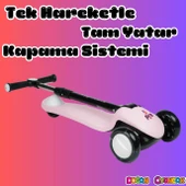 Lupa Katlanabilir Işıklı 3 Tekerlekli Pembe Scooter - Işıklı Scooter - Slikon Teker Scooter - Çocuk Scooter - İttir Git - 4