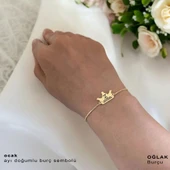 Doğum Ayına Özel 14 Ayar Altın Plakalı Taç Motifli Altın Renkli Zincirli Hediye Bileklik-492 thumbnail 3