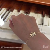 Burca Özel Taç Motifli Altın Renkli Zincirli 14 Ayar Altın Plakalı Hediye Bileklik-492 thumbnail 2