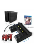 Playstation4 Slim Ps4 Pro Uyumlu Fanlı Stand Ve Oyun Kolu Usb Şarjlı Ps4 Şarj Standı Multifunctional thumbnail 3