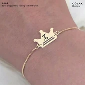 Doğum Ayına Özel 14 Ayar Altın Plakalı Taç Motifli Altın Renkli Zincirli Hediye Bileklik-492 thumbnail 4