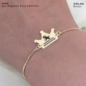 Burca Özel Taç Motifli Altın Renkli Zincirli 14 Ayar Altın Plakalı Hediye Bileklik-492 thumbnail 4