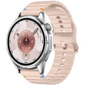 Huawei Watch GT6 46mm İle Uyumlu Dalga Desenli Tokalı Yumusaş Soft Silikon Kordon Pudra - 1