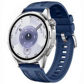 Sneezy Huawei Watch GT6 46mm ile Uyumlu Metal Tokalı Dikiş Detaylı Şık Dokuma Silikon Kordon  Lacivert thumbnail 1