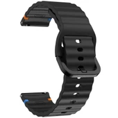 Huawei Watch GT6 46mm İle Uyumlu Dalga Desenli Tokalı Yumusaş Soft Silikon Kordon  Siyah - 3