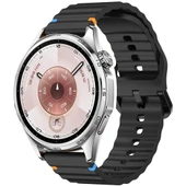 Huawei Watch GT6 46mm İle Uyumlu Dalga Desenli Tokalı Yumusaş Soft Silikon Kordon  Siyah - 1