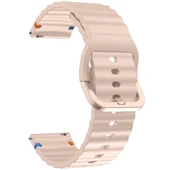 Huawei Watch GT6 46mm İle Uyumlu Dalga Desenli Tokalı Yumusaş Soft Silikon Kordon Pudra - 3