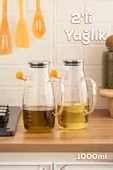 Porsima 2092 2li Metal Kapaklı Vakumlu Ölçekli Borosilikat Cam Yağdanlık Yağlık Sirkelik 1000+1000ml thumbnail 1