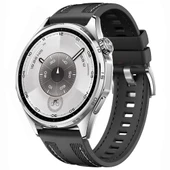 Sneezy Huawei Watch GT6 46mm ile Uyumlu Metal Tokalı Dikiş Detaylı Şık Dokuma Silikon Kordon  Siyah thumbnail 1