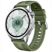 Sneezy Huawei Watch GT6 46mm ile Uyumlu Metal Tokalı Dikiş Detaylı Şık Dokuma Silikon Kordon  Haki thumbnail 1