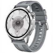 Sneezy Huawei Watch GT6 46mm ile Uyumlu Metal Tokalı Dikiş Detaylı Şık Dokuma Silikon Kordon  Gri - 1