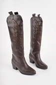 Muggo RODEO Dikiş Detaylı Kalın Topuklu Kovboy Kadın Çizme - 1