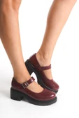 K-708 Bordo Kırışık Rugan Tokalı Yüksek Tabanlı Loafer Ayakkabı - 3