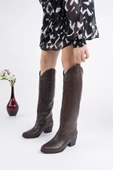 Muggo RODEO Dikiş Detaylı Kalın Topuklu Kovboy Kadın Çizme - 4