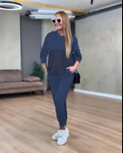 Kadın Uzun Kollu Kapşonlu Viskon Iki Iplik Bluz Ve Pantolon Ikili Takım thumbnail 3