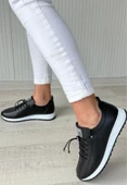 Monya Siyah Cilt Bağcıklı Spor Ayakkabı thumbnail 3