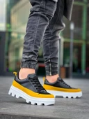 KB-056 Kuback Siyah Sarı Detaylı Beyaz Yüksek Taban Günlük Spor Ayakkabı thumbnail 2