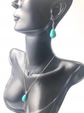 Damla Model Doğal İran Turkuaz ( Firuze ) Taşlı Doğal Taş Kolye ve Küpe Set - IMRKL00271 - 2