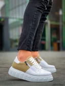 KB-X155 Kuback Beyaz Cilt Bej Süet Detaylı Beyaz Yüksek Taban Günlük Spor Ayakkabı thumbnail 3