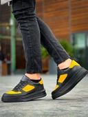 KB-X8 Kuback Siyah Sarı Cilt Yüksek Taban Günlük Spor Ayakkabı thumbnail 2