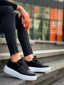 KB-X155 Kuback Siyah Cilt Siyah Süet Detaylı Beyaz Yüksek Taban Günlük Spor Ayakkabı thumbnail 1