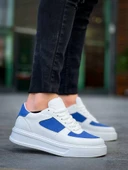 KB-X8 Kuback Beyaz Cilt Mavi Süet Detaylı Beyaz Yüksek Taban Günlük Spor Ayakkabı thumbnail 2
